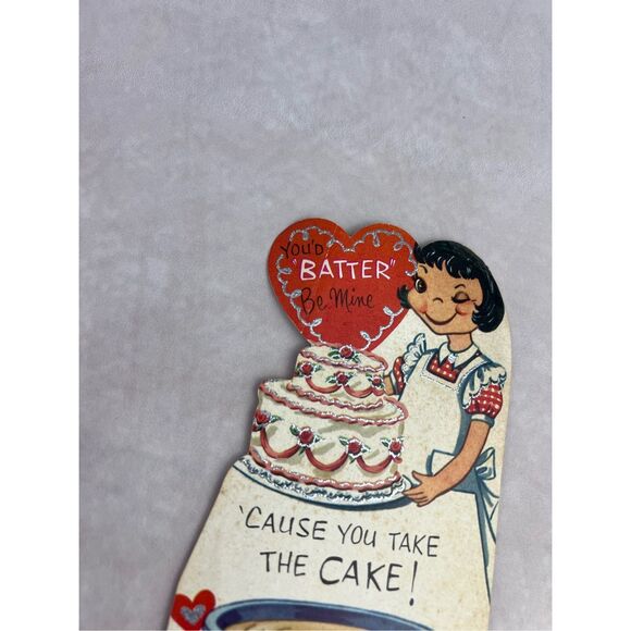 Vintage Valentine’s Day Card Anthropomorphic Cake Baker Bakery Ephemera - Picture 6 of 7